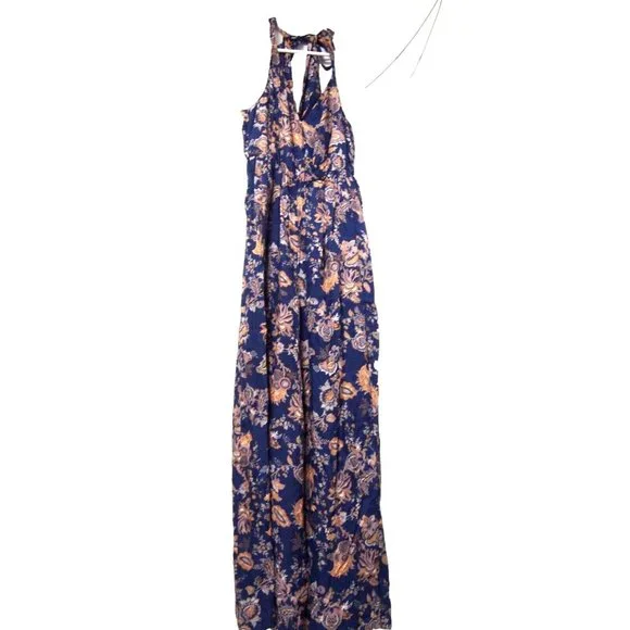 ett:twa Anthropologie Womens Paisley Jumpsuit S Navy Blue Floral Wide Leg - Picture 5 of 11